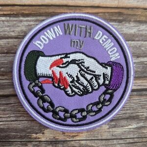 Down With My Demon Occult Goth Satanic Embroidered Iron on Patch